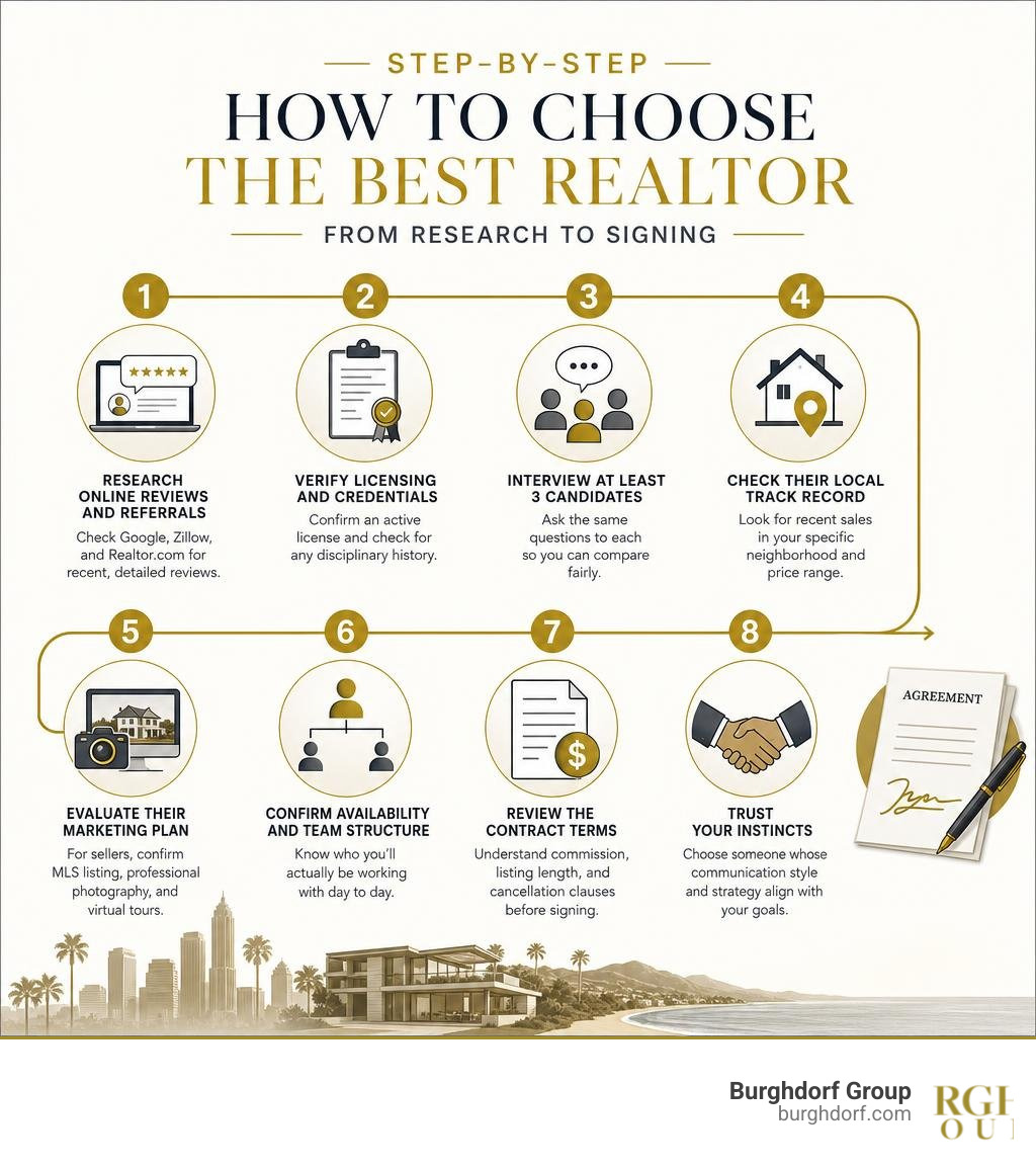 Step-by-step infographic: how to choose the best realtor from research to signing infographic Step-by-step infographic: how to choose the best realtor from research to signing infographic