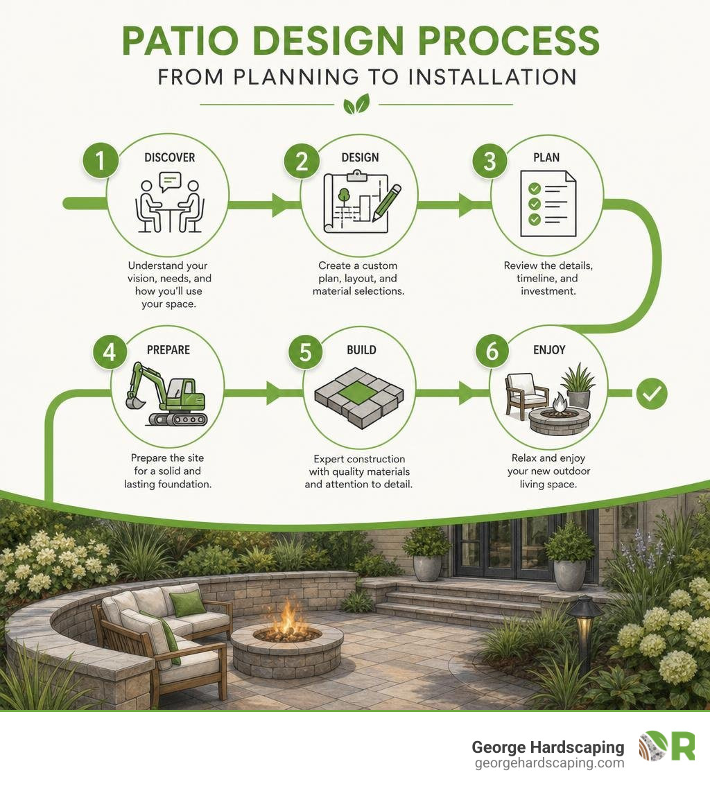 Patio design process steps from planning to installation infographic infographic