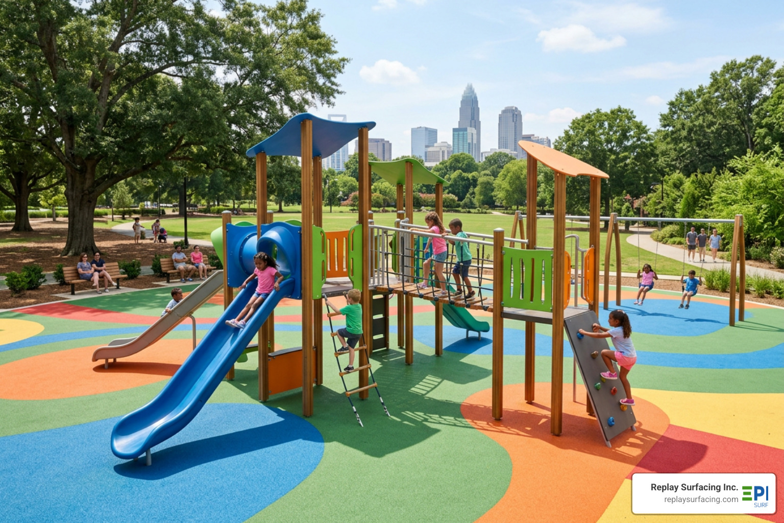 Safe playground with rubber flooring in Charlotte, North Carolina Safe playground with rubber flooring in Charlotte, North Carolina