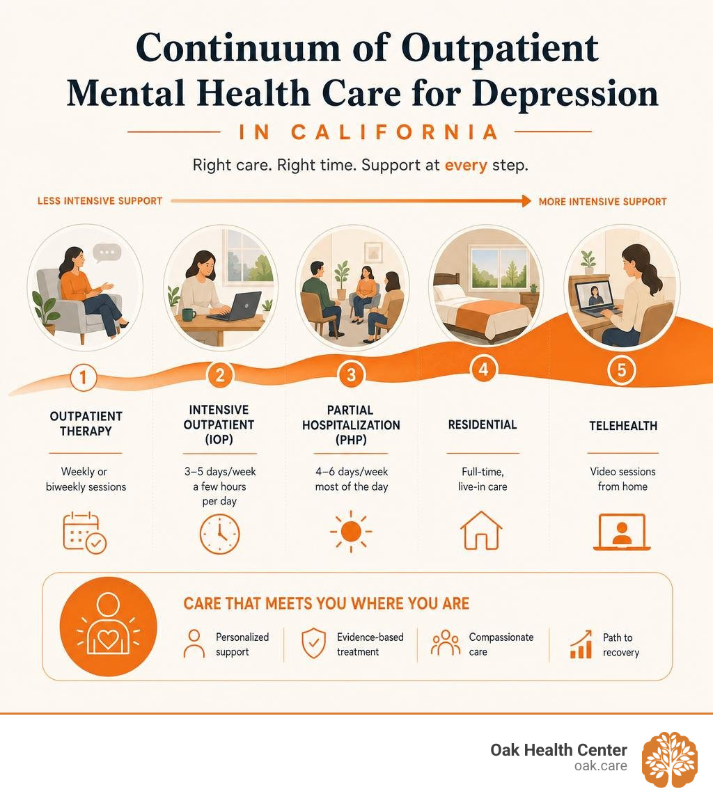 Continuum of outpatient mental health care for depression in California infographic Continuum of outpatient mental health care for depression in California infographic