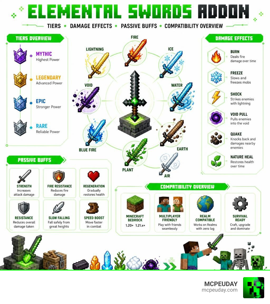 Elemental Swords Addon tiers damage effects passive buffs and compatibility overview infographic Elemental Swords Addon tiers damage effects passive buffs and compatibility overview infographic