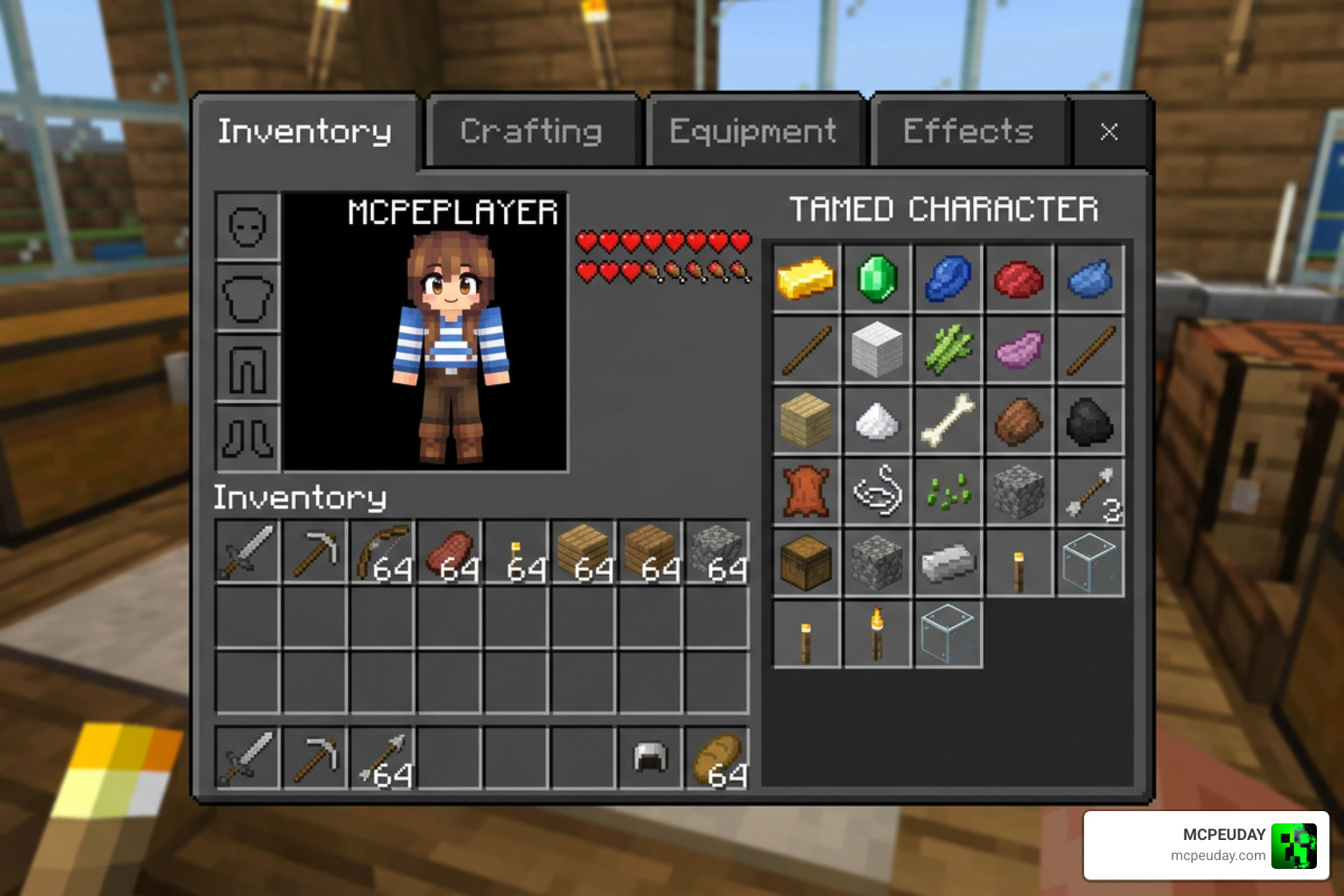 Tamed anime character inventory screen showing private storage slots Tamed anime character inventory screen showing private storage slots