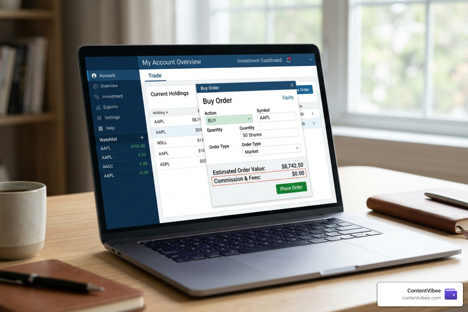 Fidelity stock trading interface showing zero commission layout
