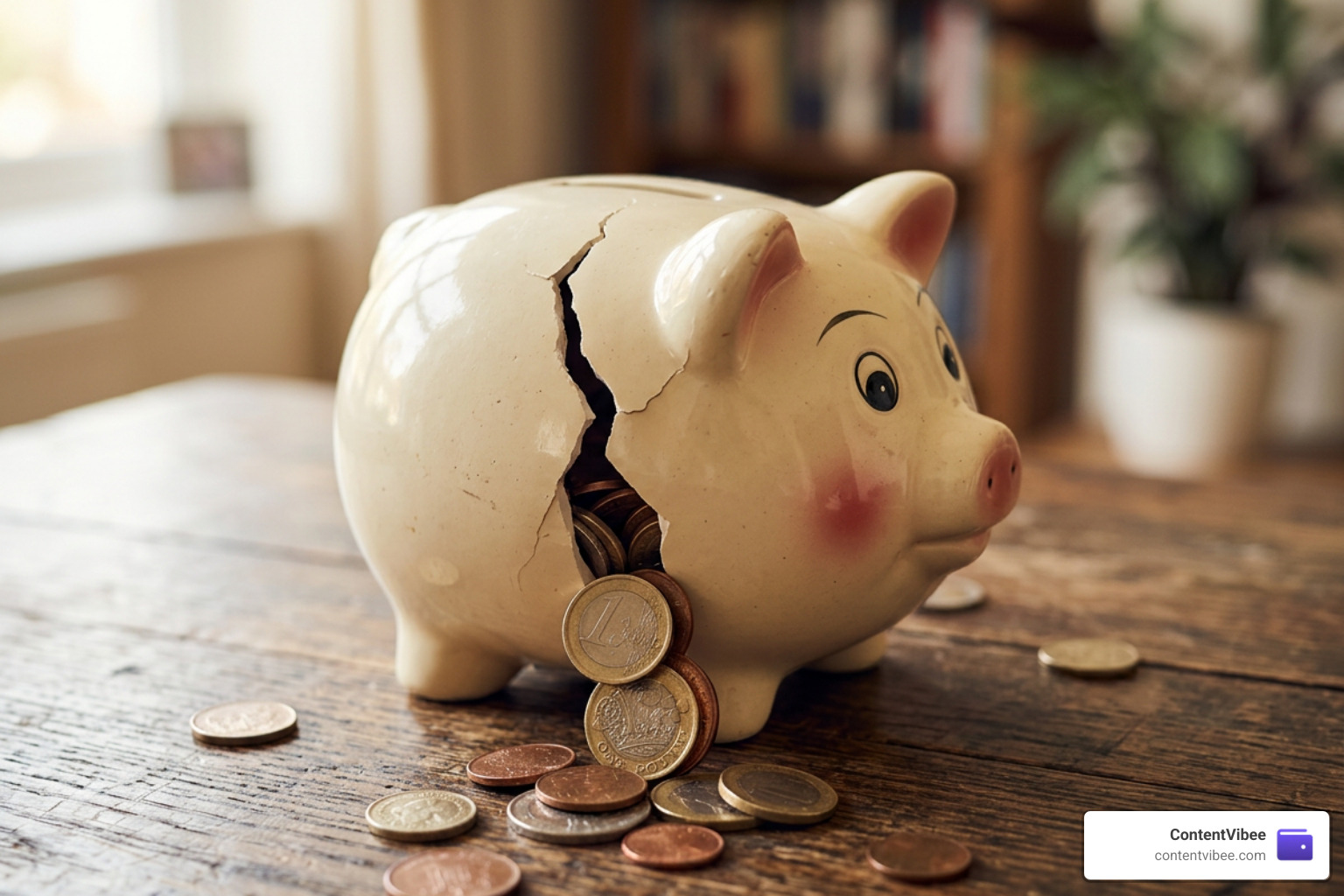 A piggy bank with coins leaking out representing stealth taxes A piggy bank with coins leaking out representing stealth taxes