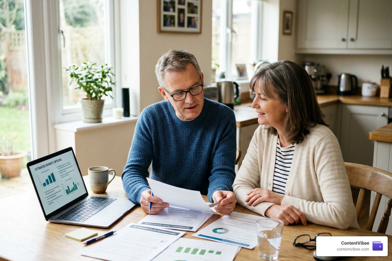 Couple planning their retirement timeline and reviewing spousal benefit options