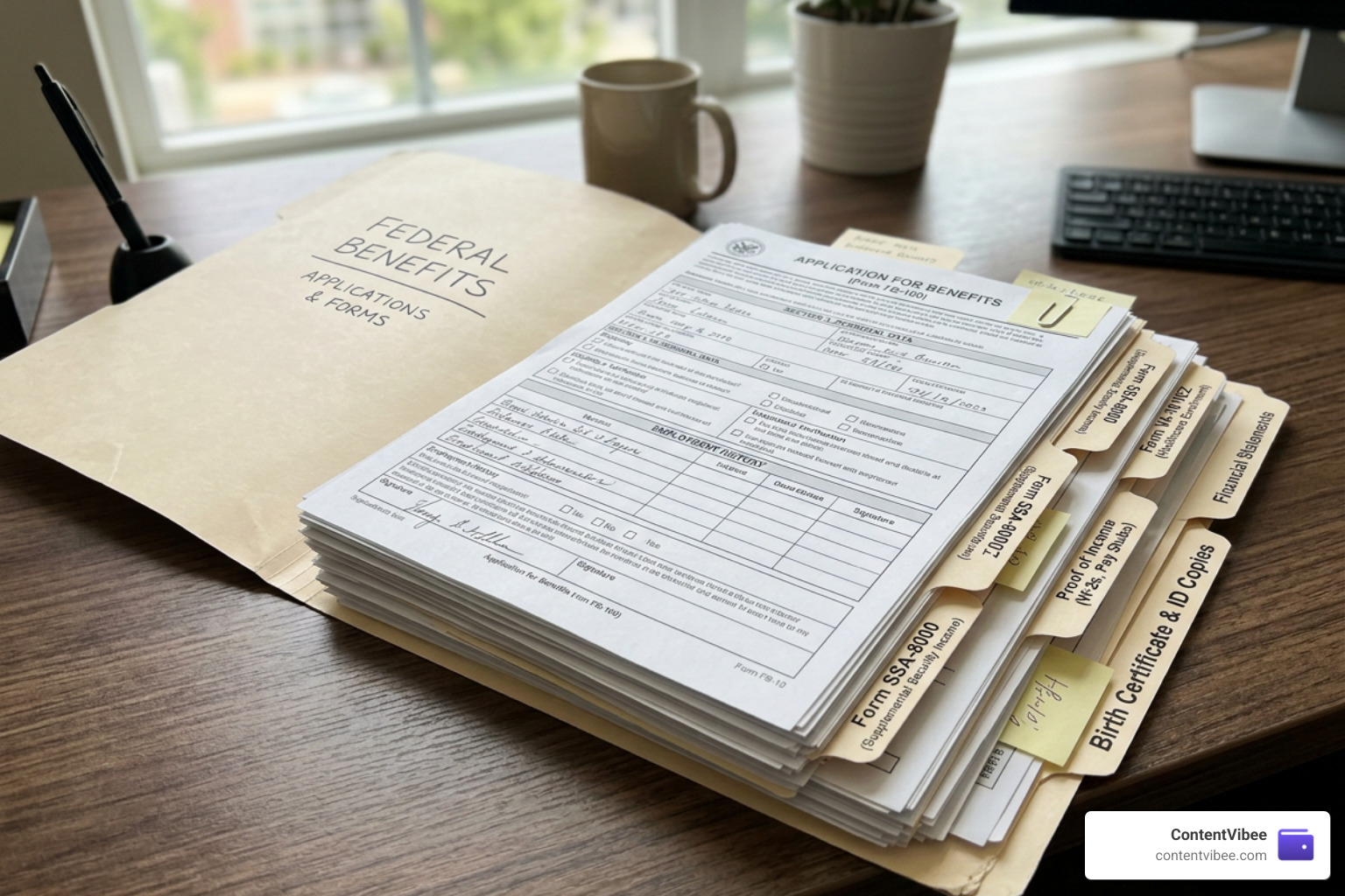 An organized file of federal benefits documentation and forms
