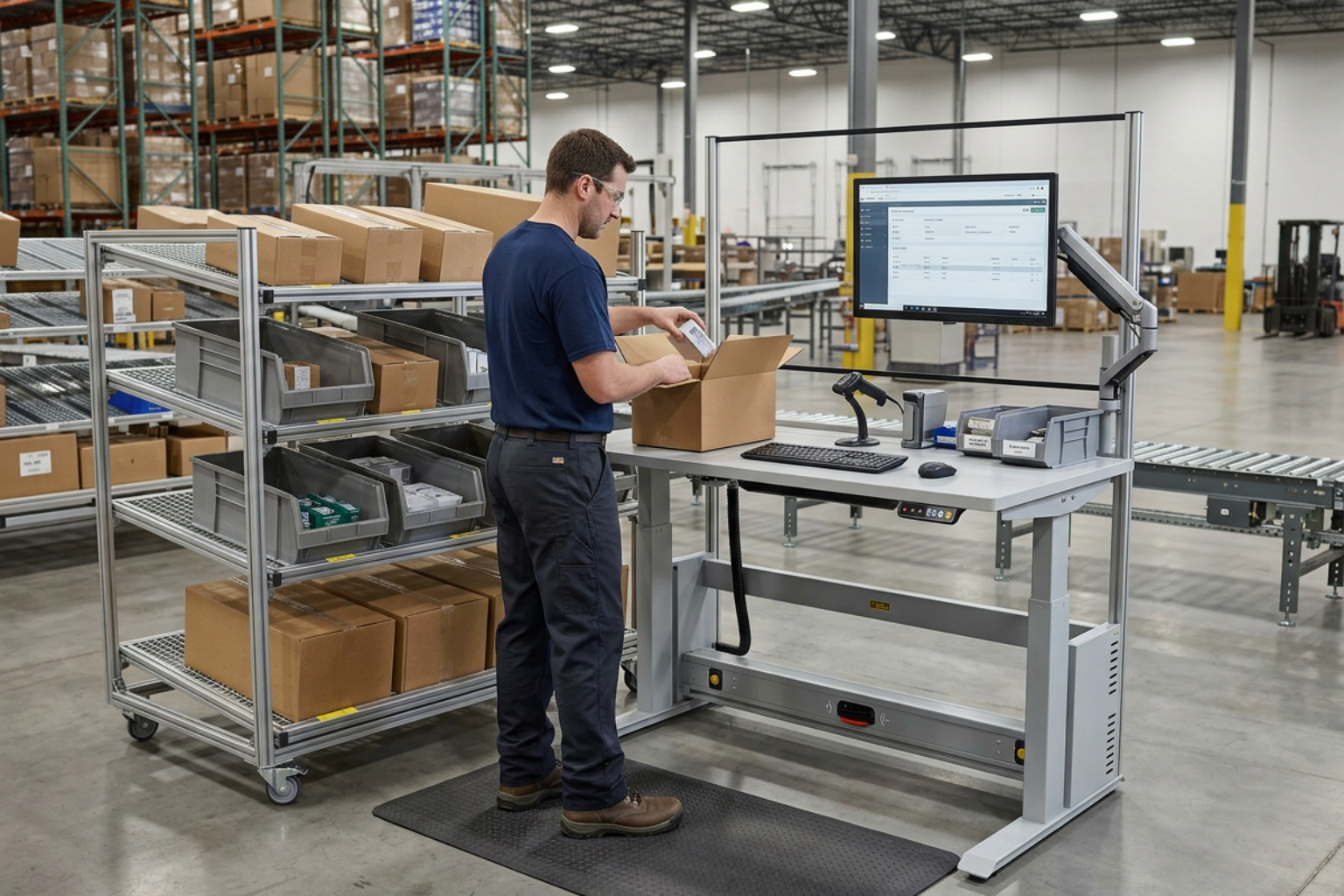 ergonomic workstation with automated height adjustment and safety sensors