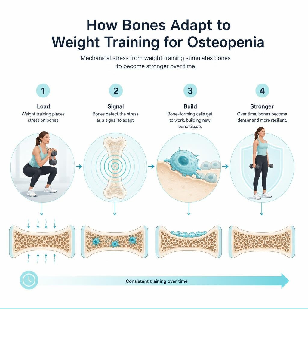 How bones adapt to mechanical stress from weight training for osteopenia infographic How bones adapt to mechanical stress from weight training for osteopenia infographic