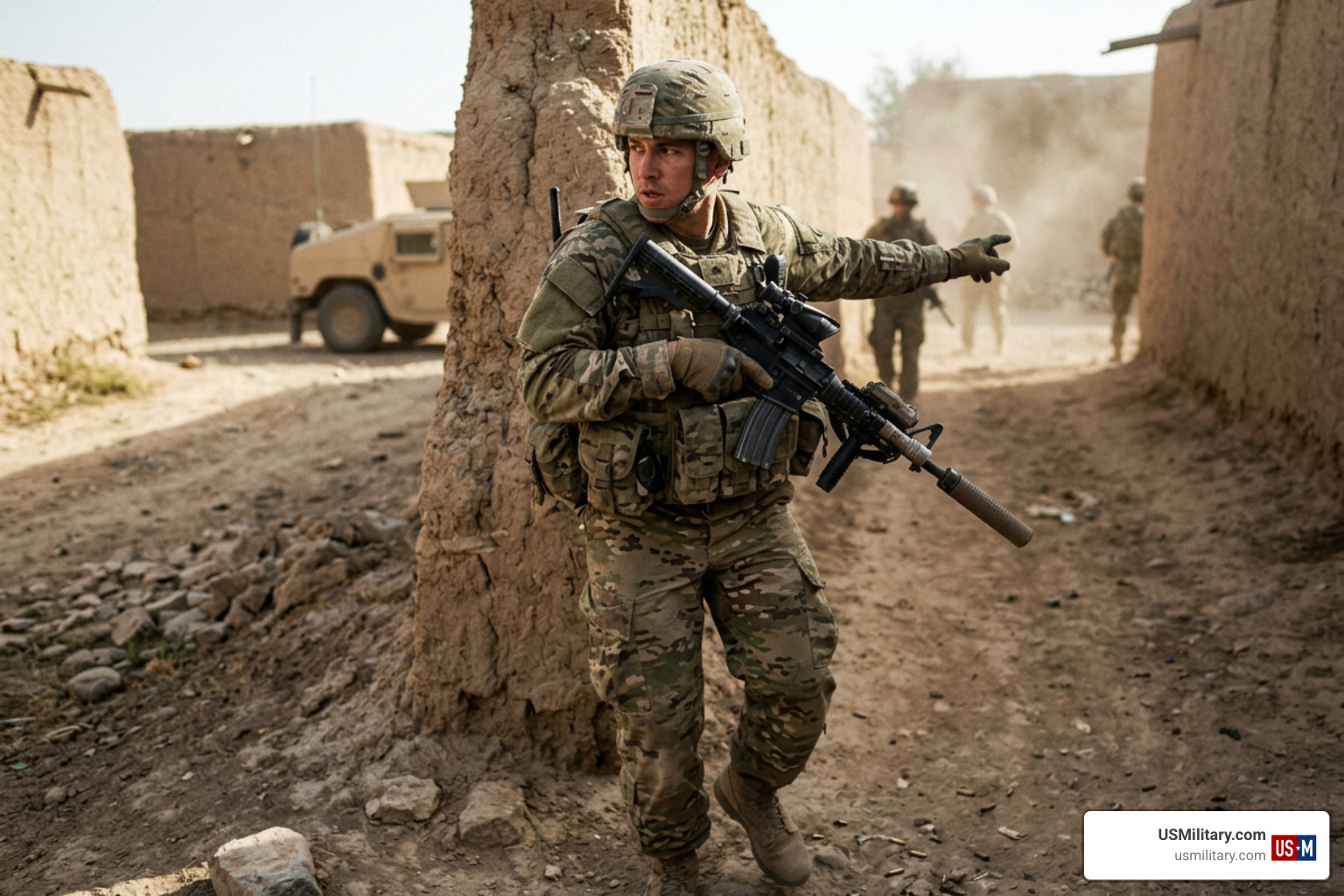 American soldier exhibiting combat valor during a tactical operation American soldier exhibiting combat valor during a tactical operation