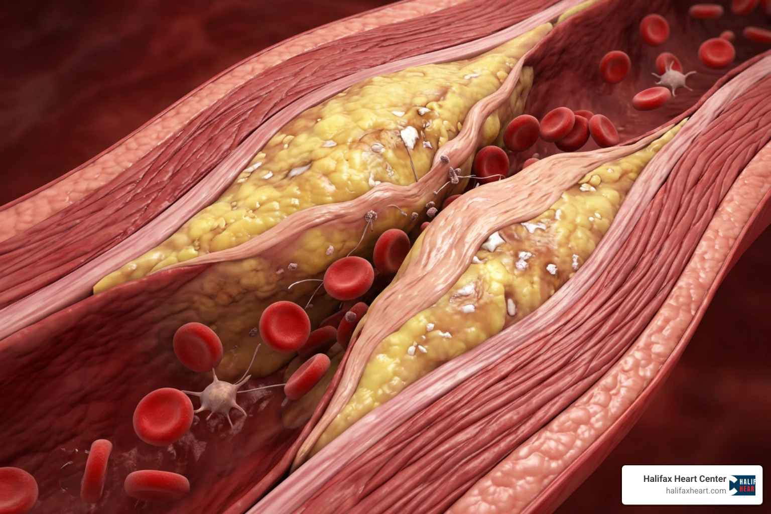 Plaque buildup inside coronary arteries causing atherosclerosis