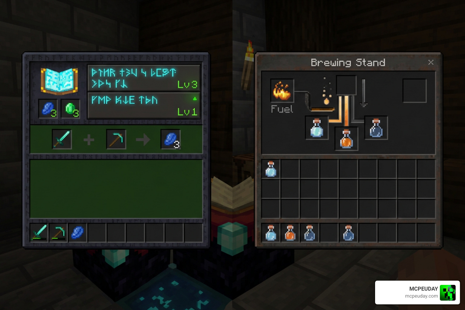 Redesigned enchantment table and brewing stand screens in dark mode Redesigned enchantment table and brewing stand screens in dark mode