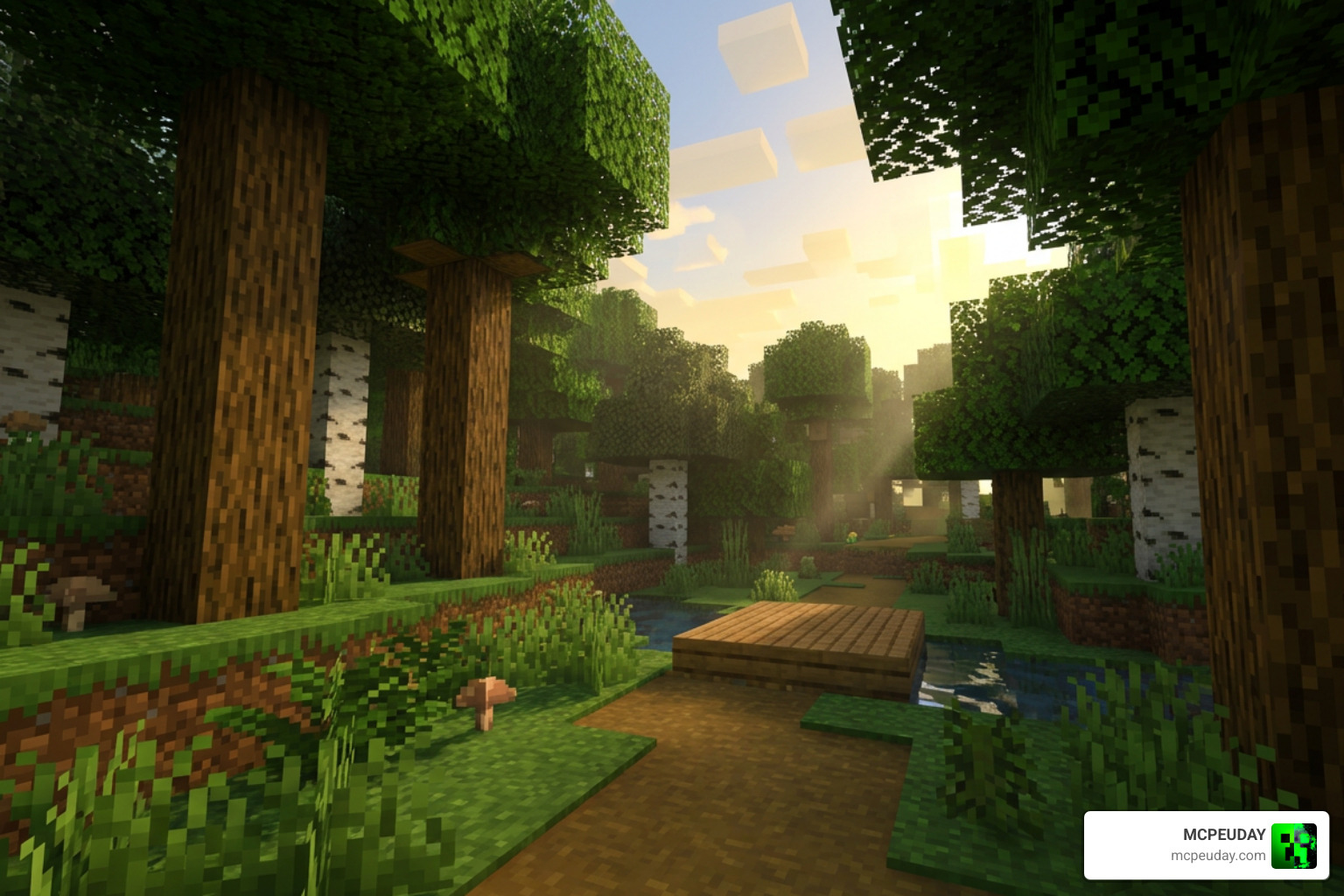 Warm sunlight filtering through trees using Unbound Visuals Shader