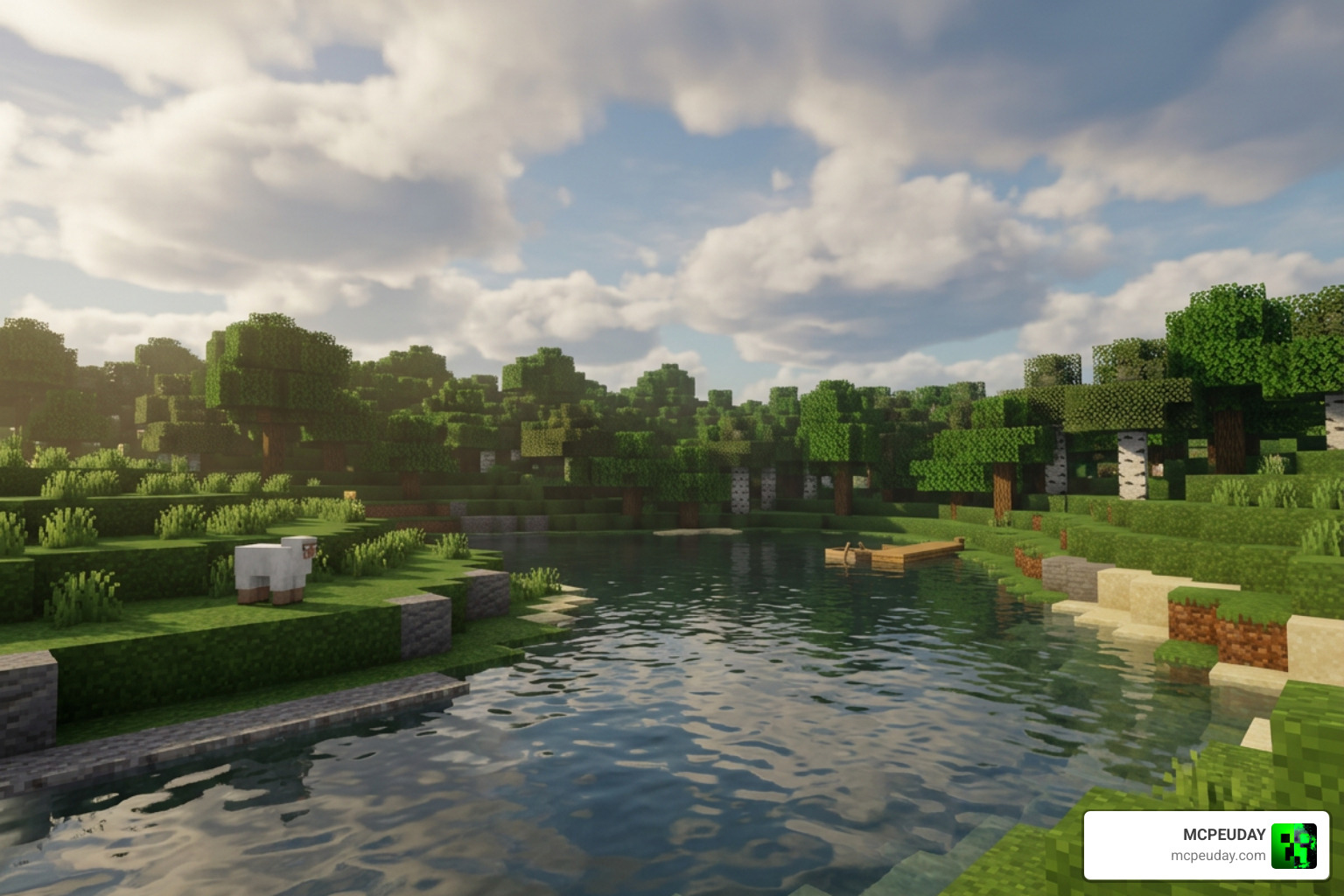Comparison of realistic water and sky with Yummy Sheep Shader active
