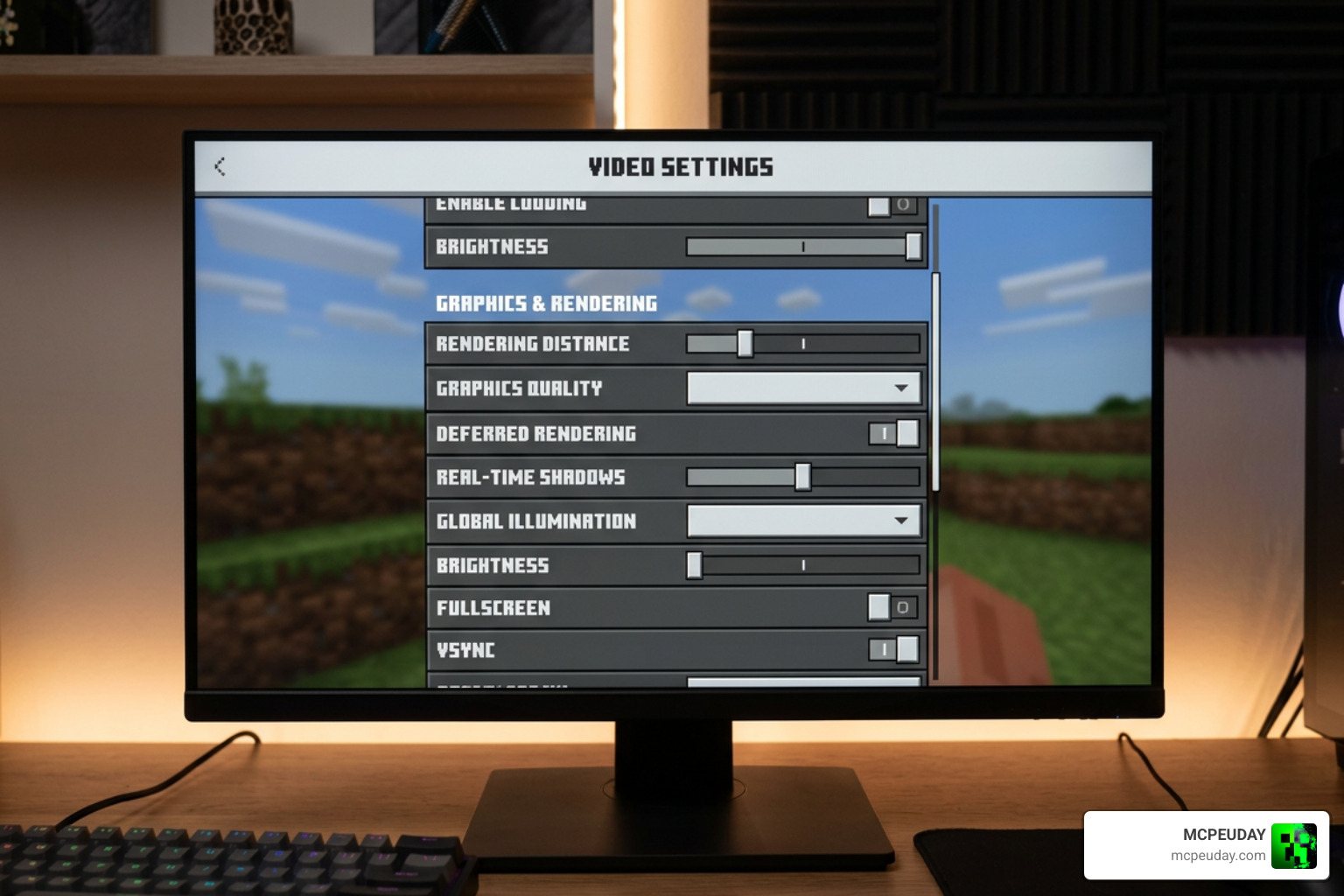 Minecraft Bedrock deferred rendering video settings menu