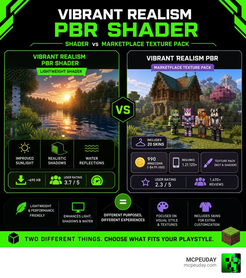 Vibrant Realism PBR Shader vs Marketplace texture pack comparison infographic infographic