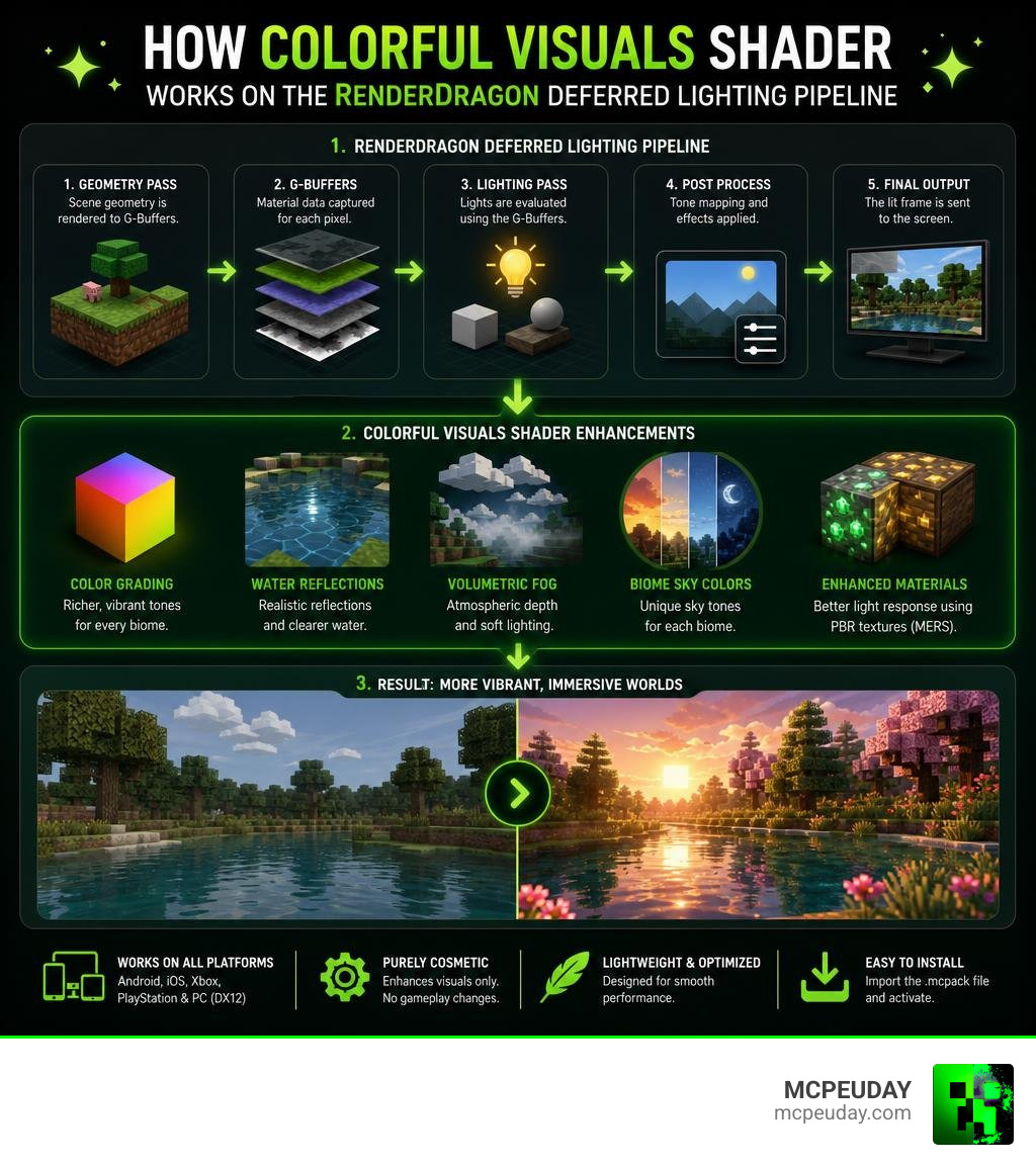 How Colorful Visuals Shader works on the RenderDragon deferred lighting pipeline infographic