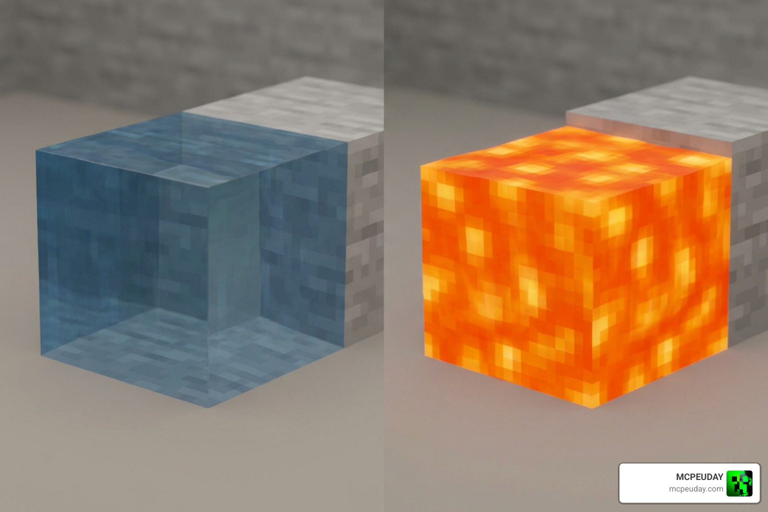 Static water and lava textures side by side comparison Static water and lava textures side by side comparison