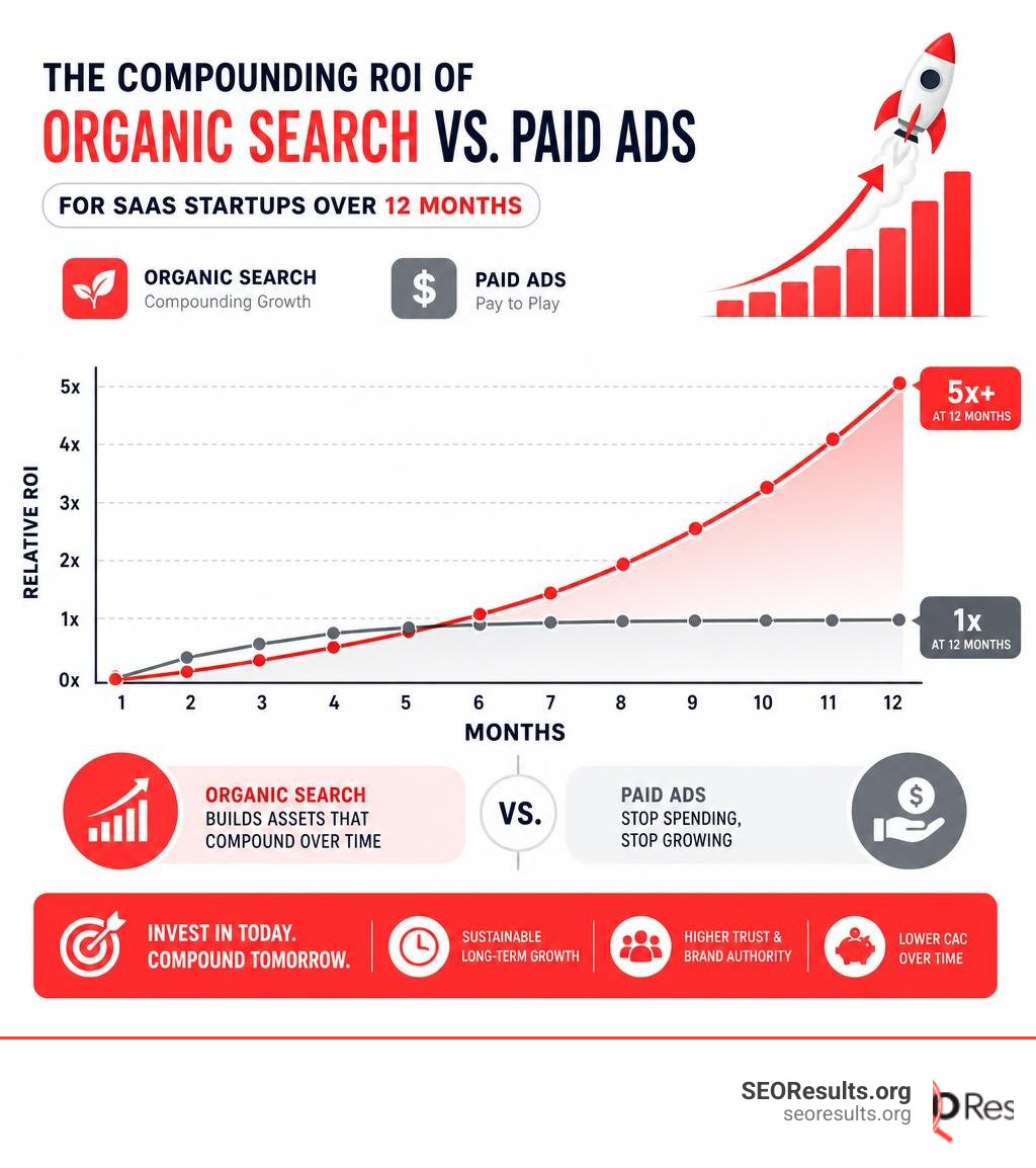Infographic: compounding ROI of organic search vs paid ads for SaaS startups over 12 months infographic Infographic: compounding ROI of organic search vs paid ads for SaaS startups over 12 months infographic
