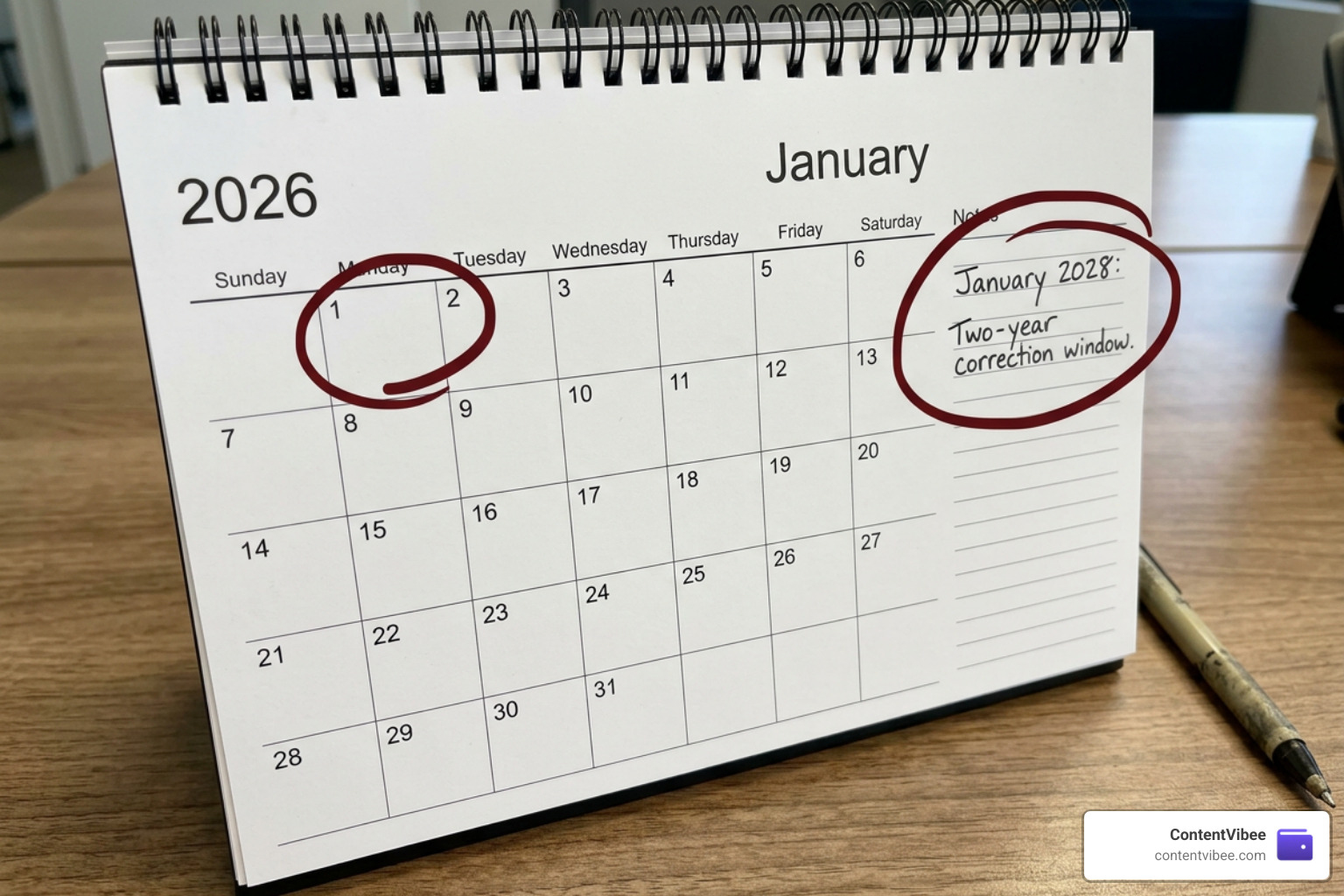 calendar visualization highlighting the two-year correction window for missed RMDs