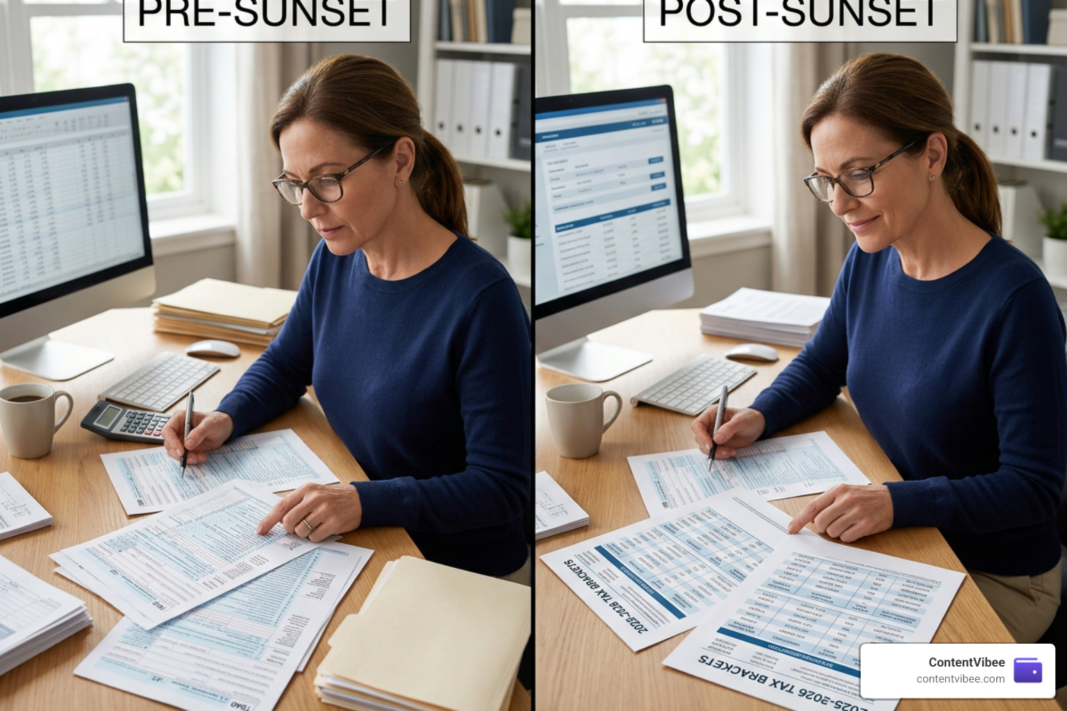 Comparison of pre-and post-sunset individual tax brackets and standard deductions