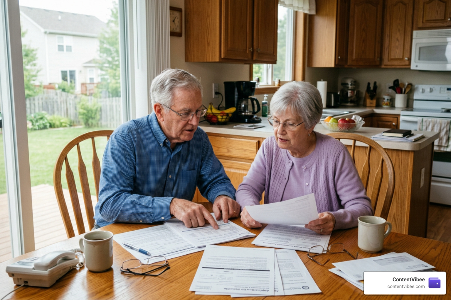 Senior reviewing Medicare and Social Security documents at home