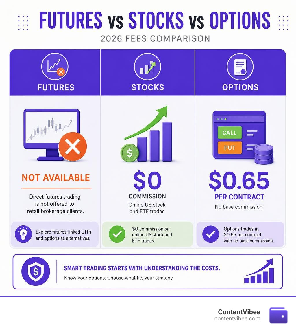 Fidelity futures commissions vs stocks vs options fees comparison infographic infographic