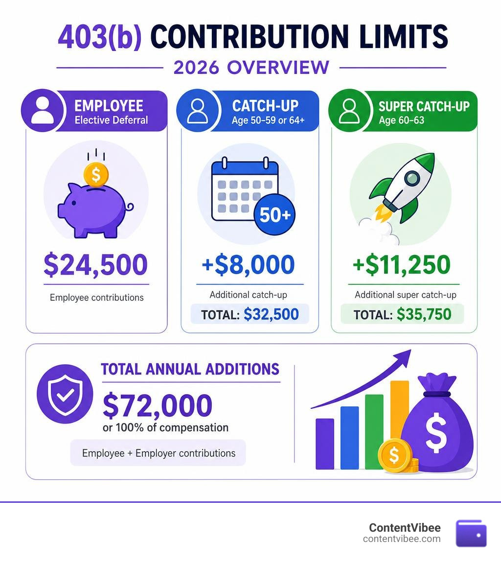 403b contribution limits 2026 overview infographic with employee, catch-up, and total annual addition limits infographic 403b contribution limits 2026 overview infographic with employee, catch-up, and total annual addition limits infographic