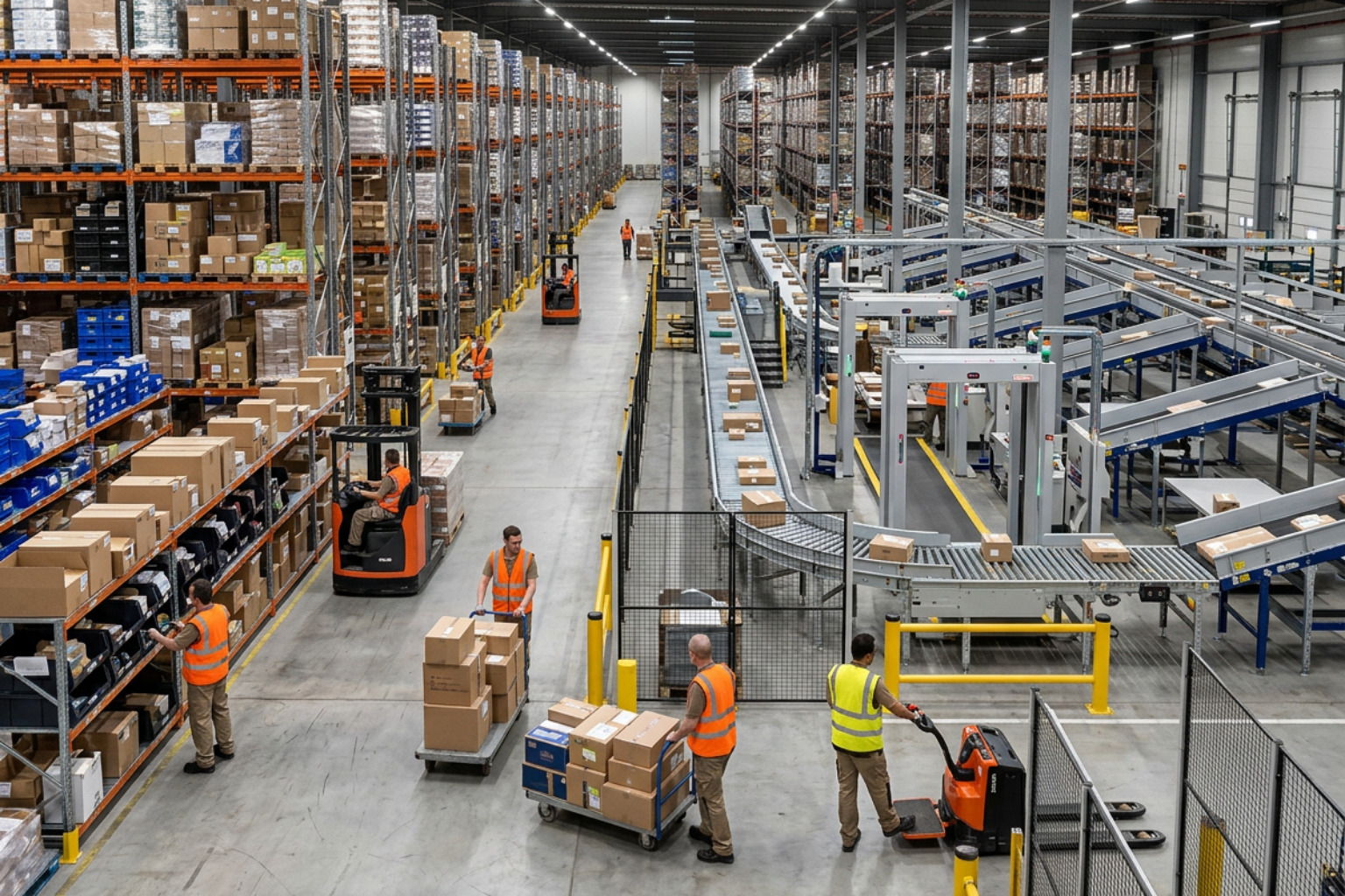 order picking and sorting operations in a high-density warehouse