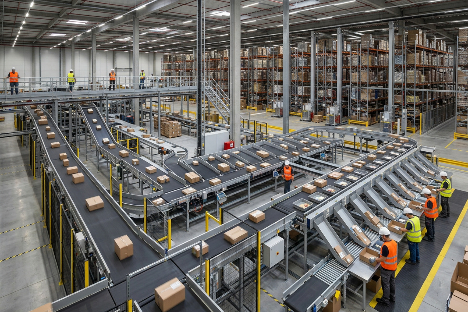 automated conveyor systems and sorters in an integrated fulfillment center