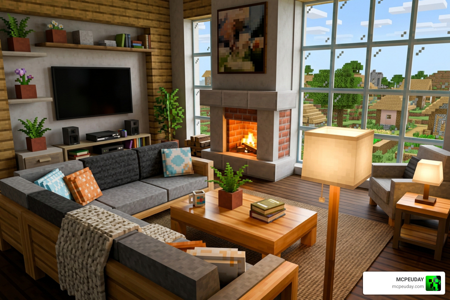 Best Furniture Addon For Minecraft Bedrock PE 26.x modern living room interior