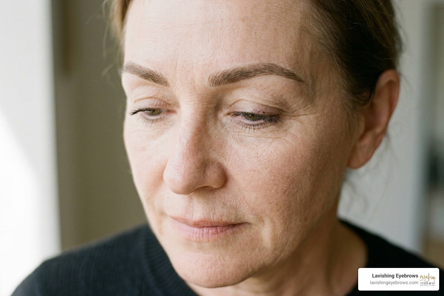 Healed microblading and powder shading on mature skin Healed microblading and powder shading on mature skin