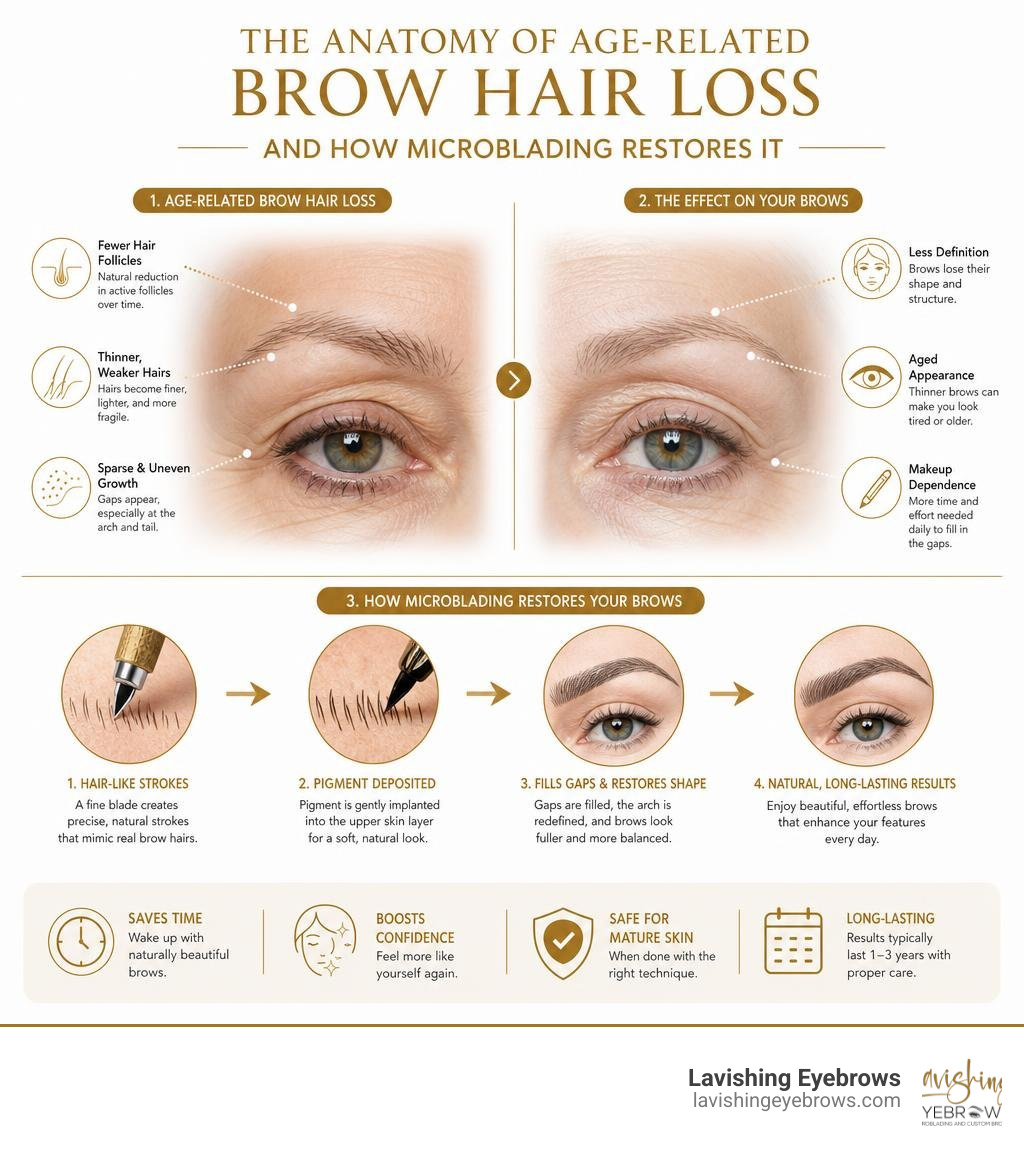 Anatomy of age-related brow hair loss and how microblading restores it infographic Anatomy of age-related brow hair loss and how microblading restores it infographic