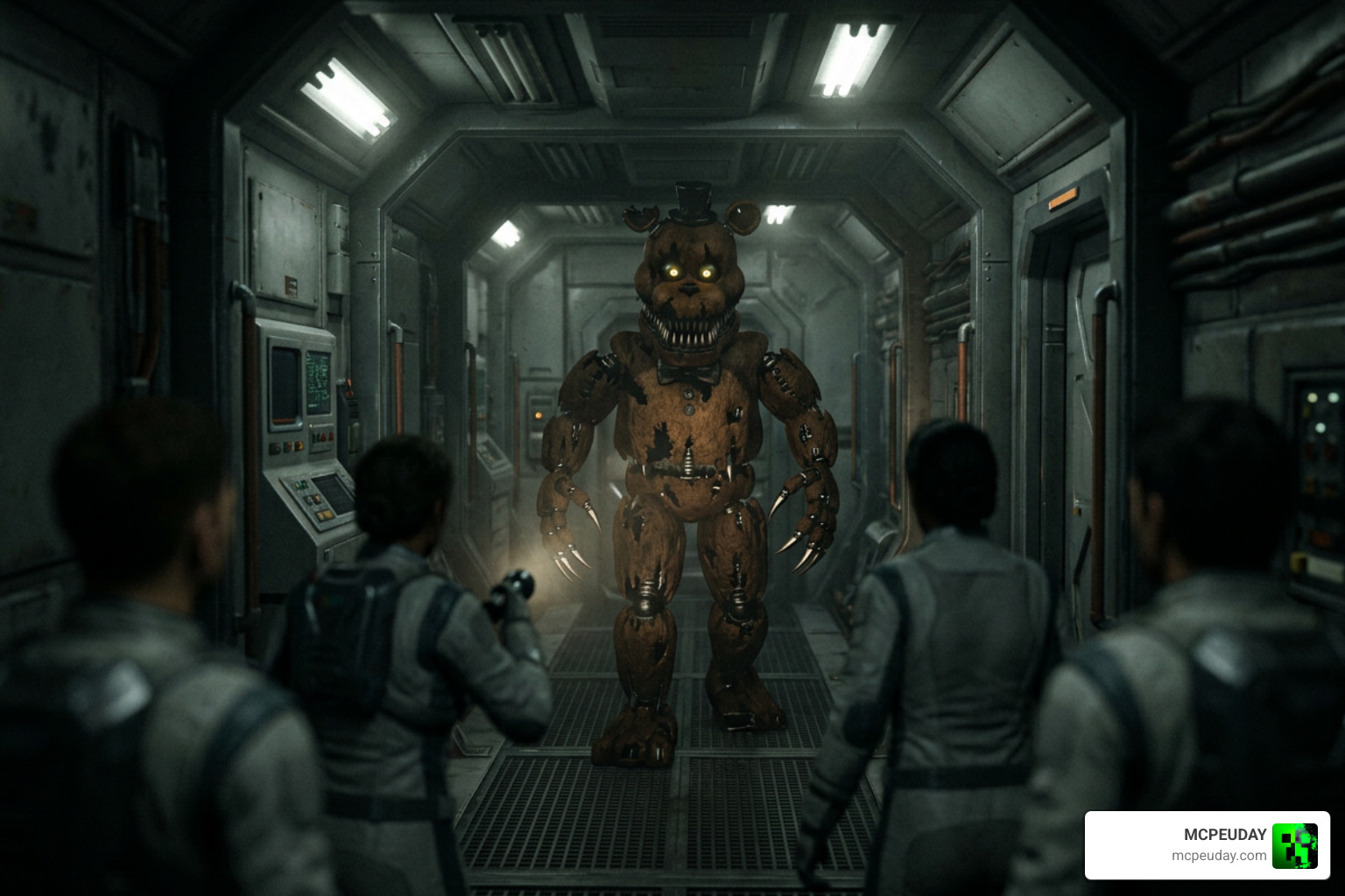 Nightmare Freddy stalking players in a multiplayer horror game Nightmare Freddy stalking players in a multiplayer horror game