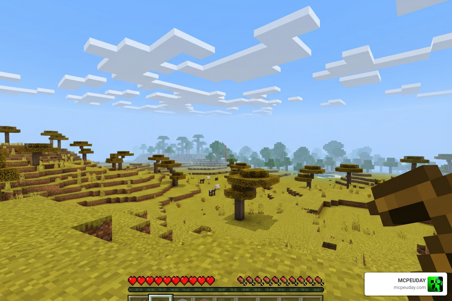 Simplified distant trees and low poly clouds in Minecraft Bedrock Simplified distant trees and low poly clouds in Minecraft Bedrock
