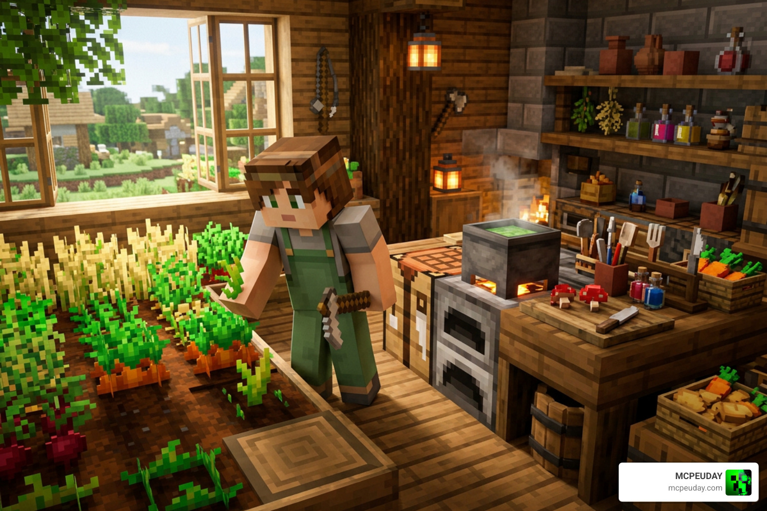 Farming new crops and using kitchen tools in Minecraft Bedrock