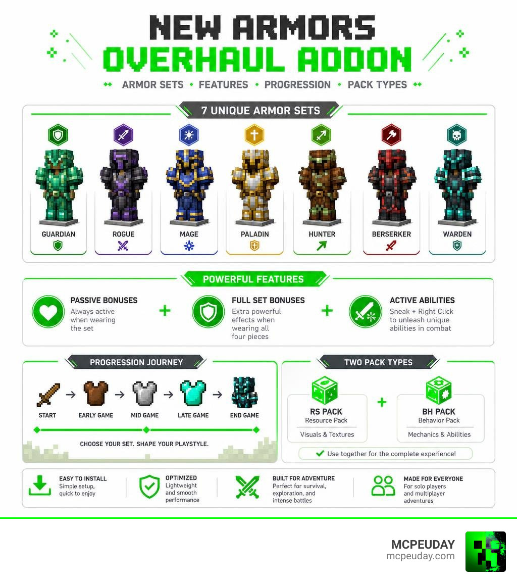 New Armors Overhaul Addon armor sets features progression and pack types infographic infographic