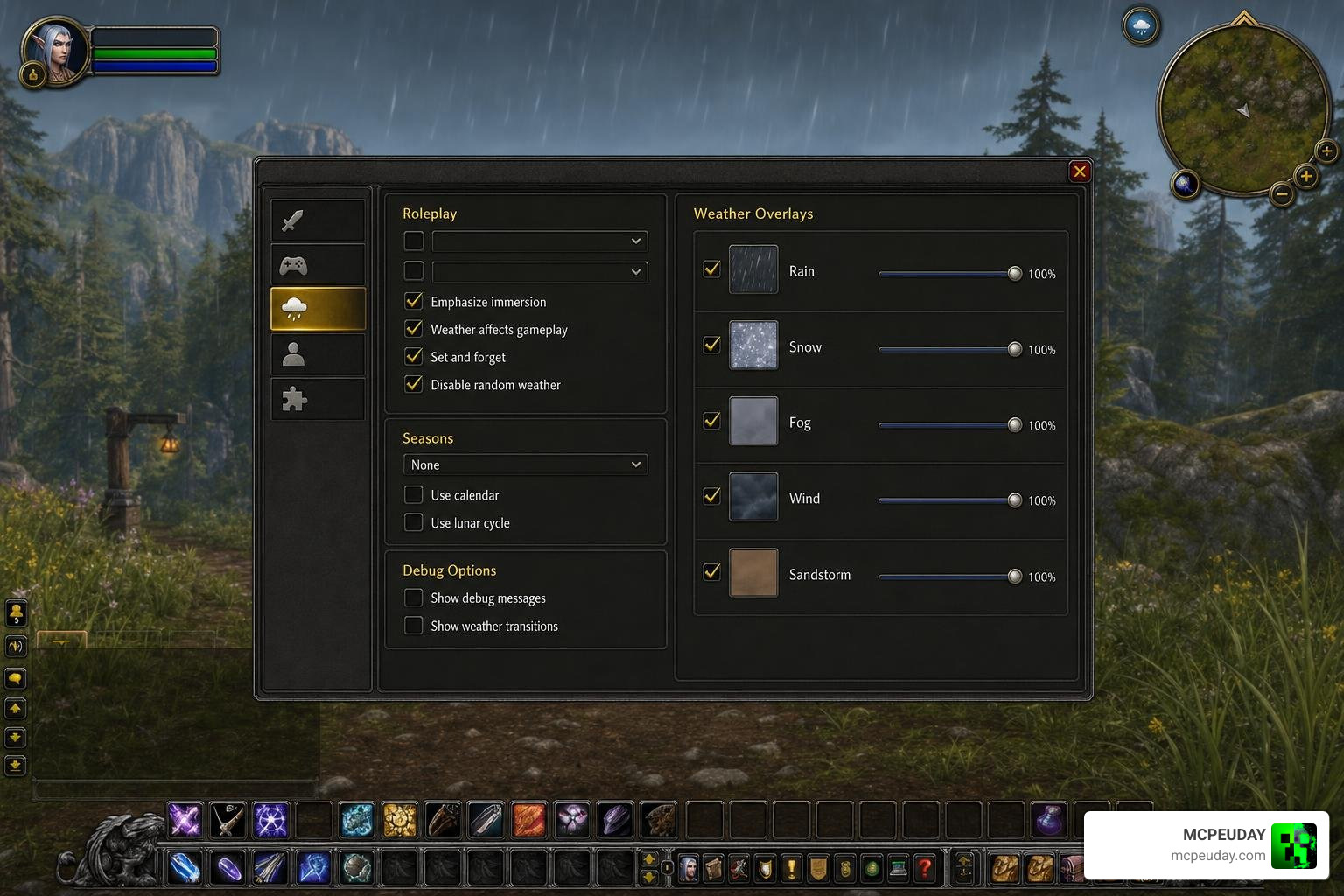 Weather Immersion Addon interface and roleplay settings in World of Warcraft