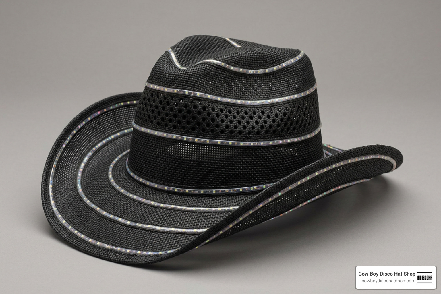 A lightweight LED cowboy hat featuring breathable ventilation holes