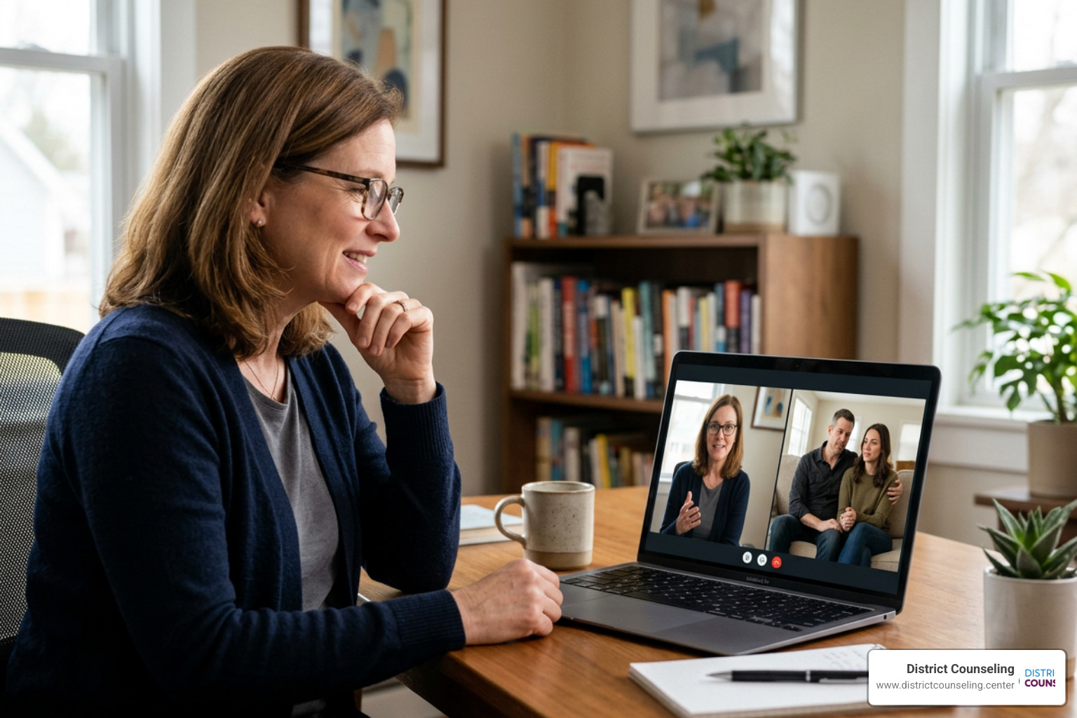 therapist guiding a couple on a split screen