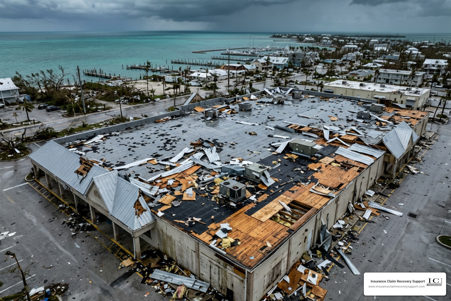 hurricane-damaged commercial roof hurricane-damaged commercial roof