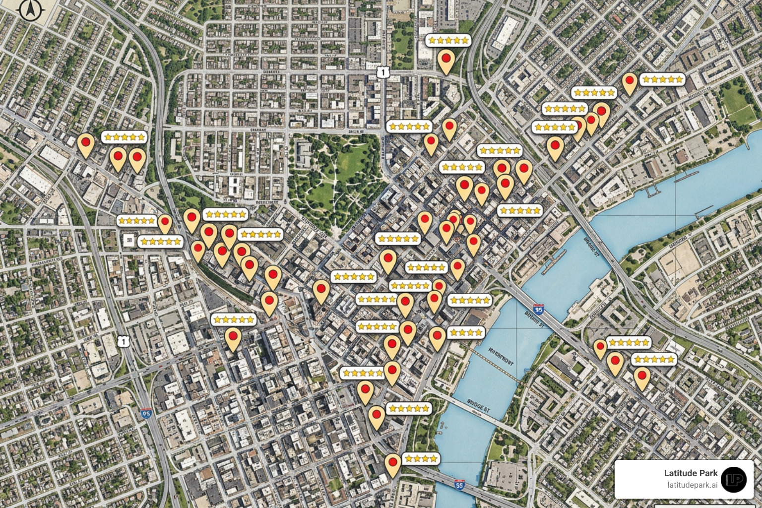 Multi-location map listings showing consistent brand reviews Multi-location map listings showing consistent brand reviews