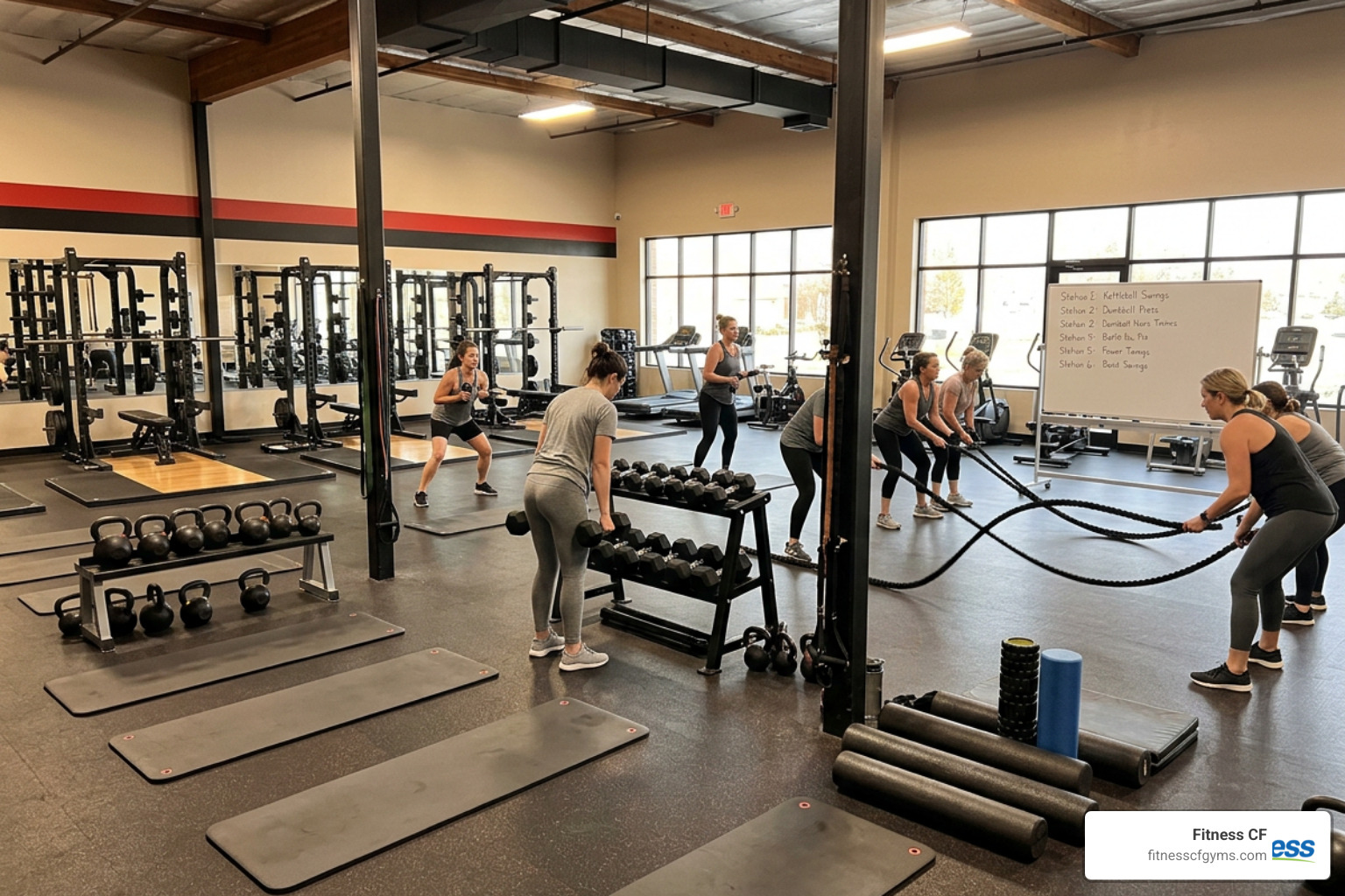 A typical circuit training setup with multiple stations A typical circuit training setup with multiple stations