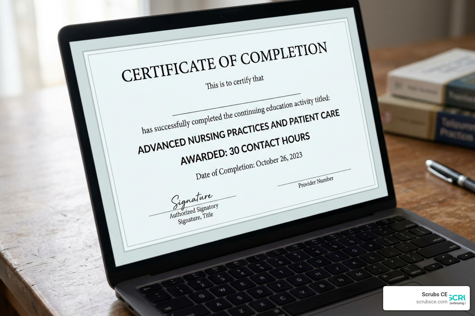 Digital certificate of completion showing 30 contact hours Digital certificate of completion showing 30 contact hours
