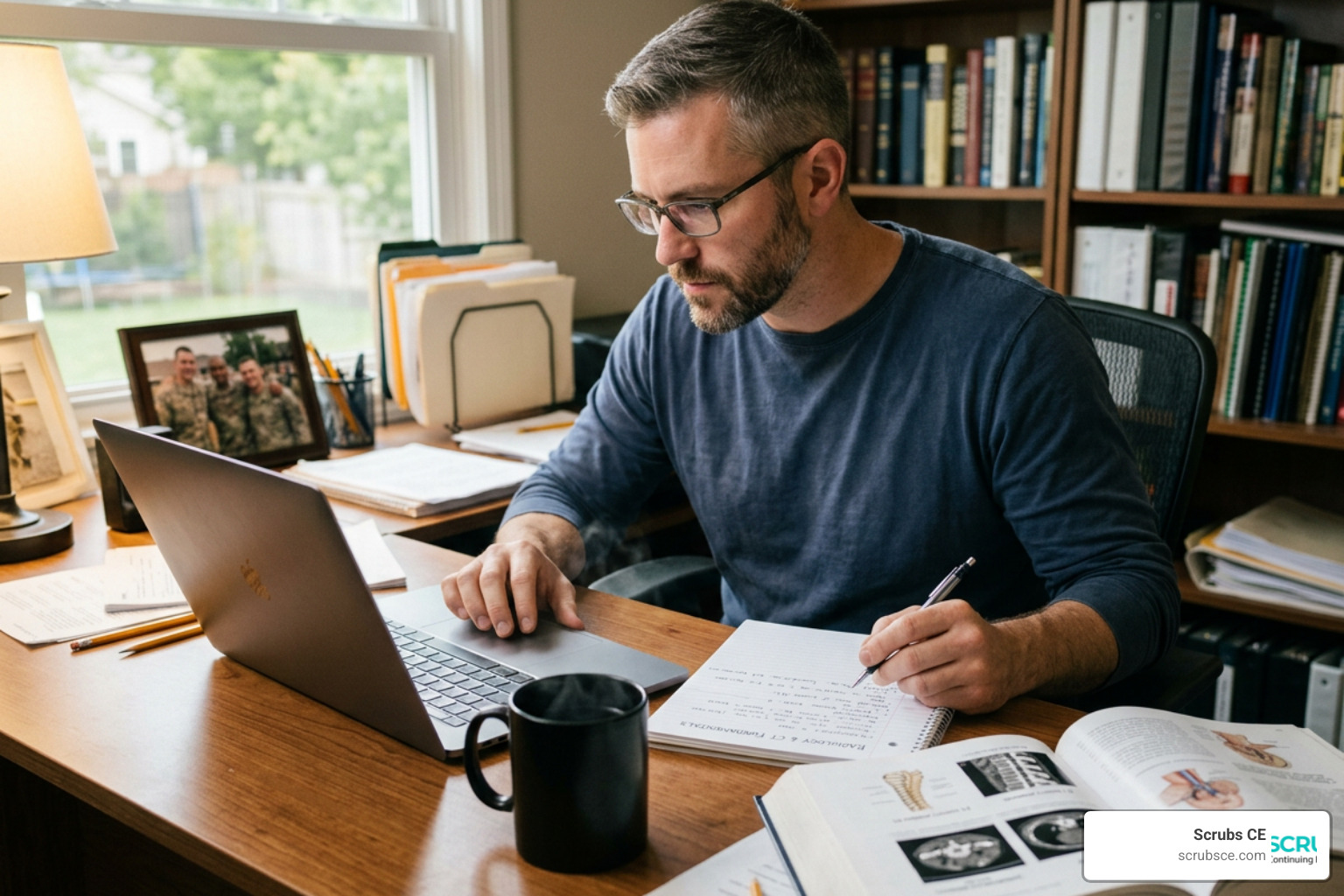 Veteran student studying radiology and CT coursework online Veteran student studying radiology and CT coursework online