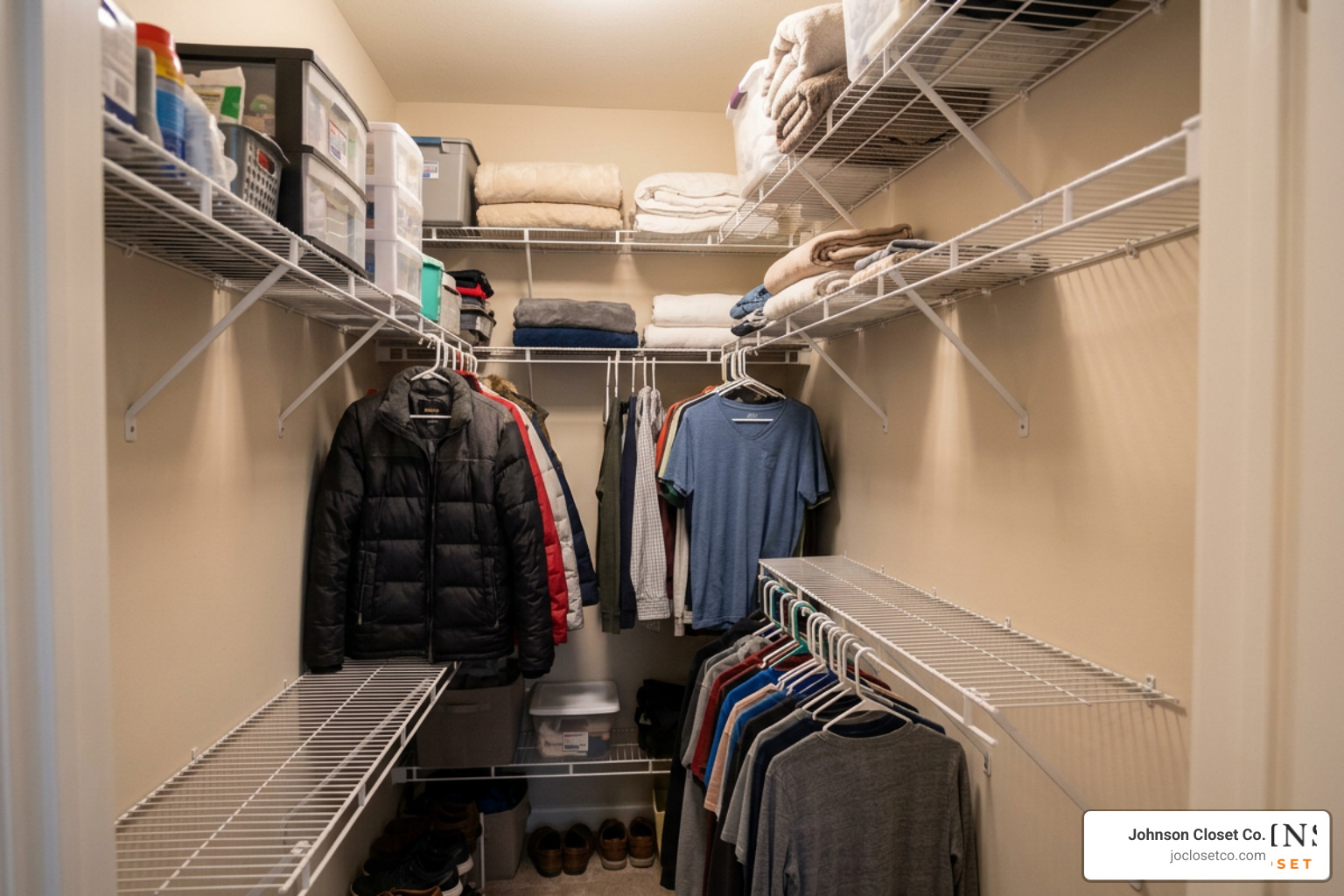 10 inch deep wire closet shelving in a narrow closet