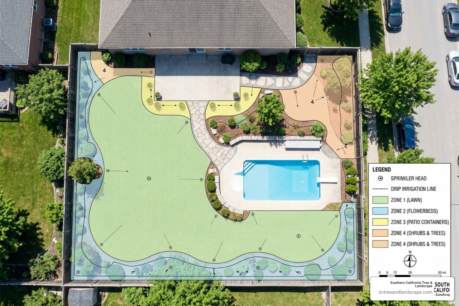 Landscape blueprint with irrigation zones Landscape blueprint with irrigation zones