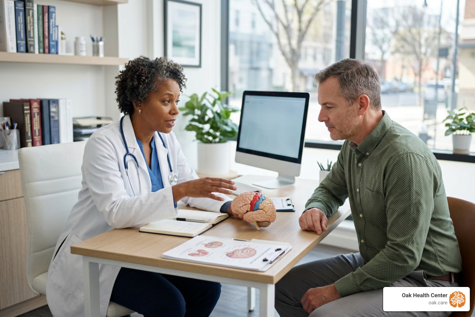 A clinical consultation discussing brain health and treatment-resistant depression