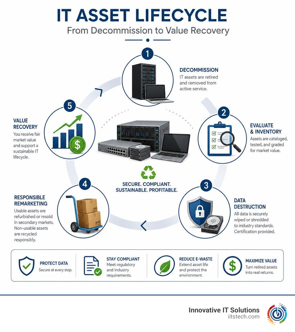 IT asset lifecycle from decommission to value recovery infographic infographic
