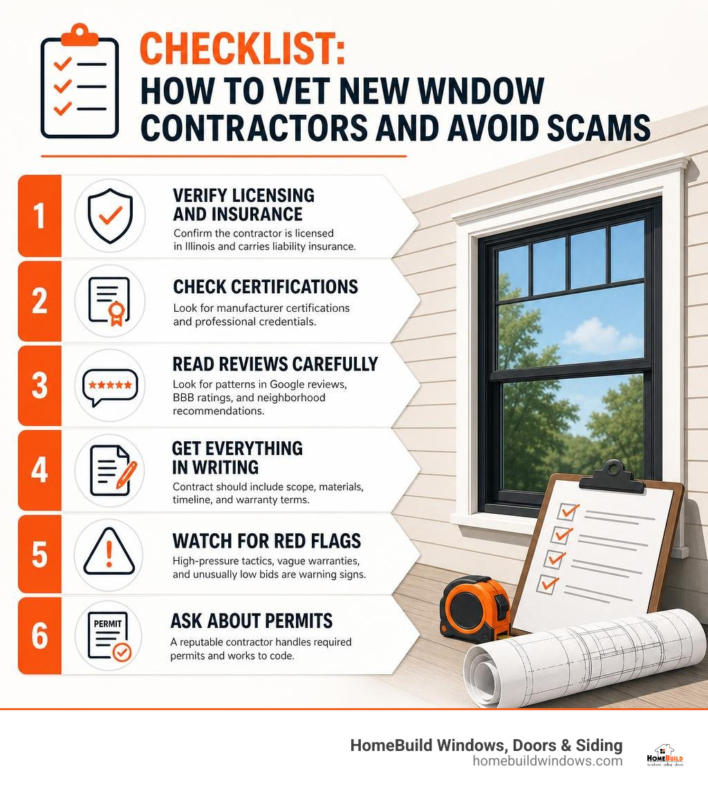 Checklist infographic: how to vet new window contractors and avoid scams infographic Checklist infographic: how to vet new window contractors and avoid scams infographic