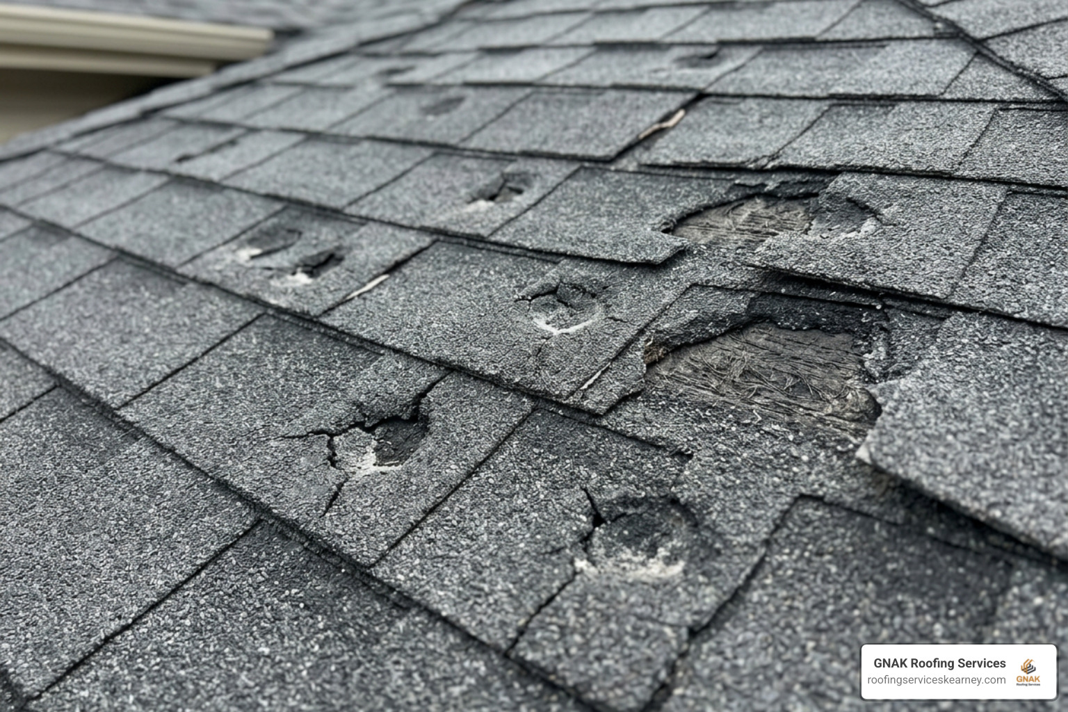 Hail damage on asphalt shingles Hail damage on asphalt shingles